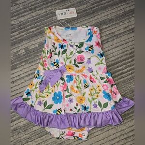 Pete + Lucy Floral Baby Dress with Purple Accents